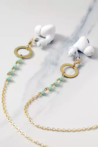 Green beads with golden ring spectacles/air pods chain