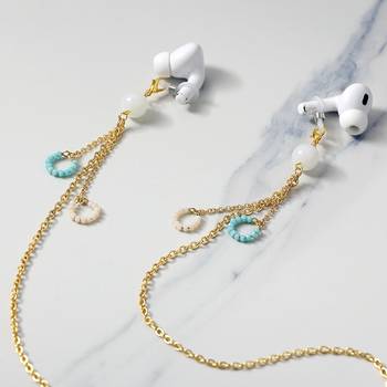 Golden chain with white & blue beads ring spectacles/air pods chain 3