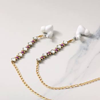 Kundan & purple beads spectacles/air pods chain 3
