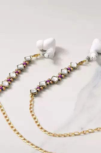 Kundan & purple beads spectacles/air pods chain