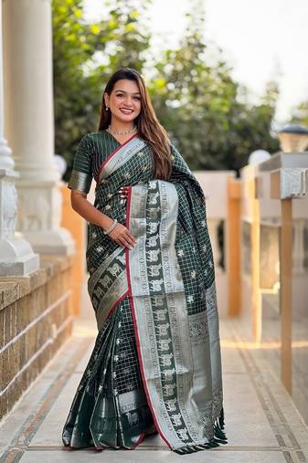 Green Color Soft Silk blend Designer saree