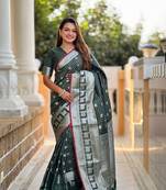 Green Color Soft Silk blend Designer saree