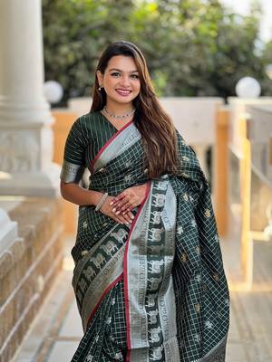 Green Color Soft Silk blend Designer saree 3