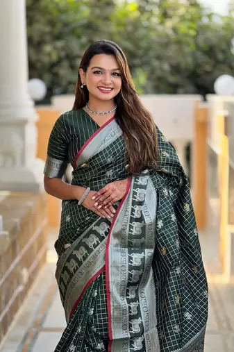 Green Color Soft Silk blend Designer saree