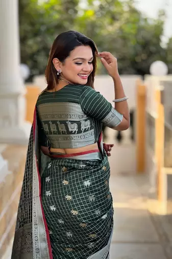 Green Color Soft Silk blend Designer saree