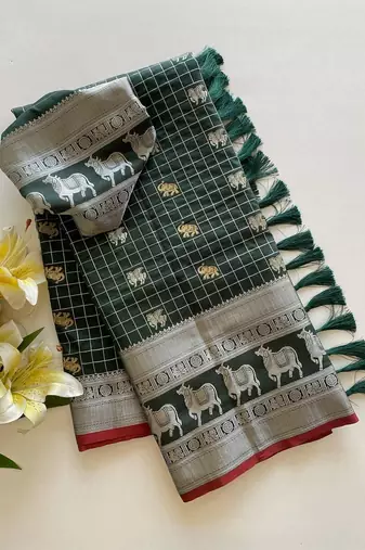 Green Color Soft Silk blend Designer saree