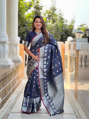 Navy Blue Soft Silk blend Designer saree 1