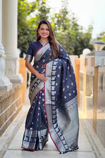 Navy Blue Soft Silk blend Designer saree