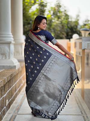 Navy Blue Soft Silk blend Designer saree 2
