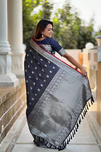 Navy Blue Soft Silk blend Designer saree