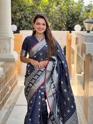 Navy Blue Soft Silk blend Designer saree 3