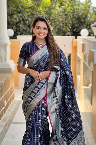 Navy Blue Soft Silk blend Designer saree
