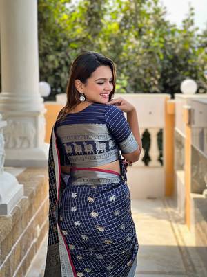 Navy Blue Soft Silk blend Designer saree 4