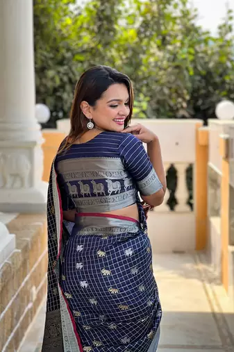 Navy Blue Soft Silk blend Designer saree
