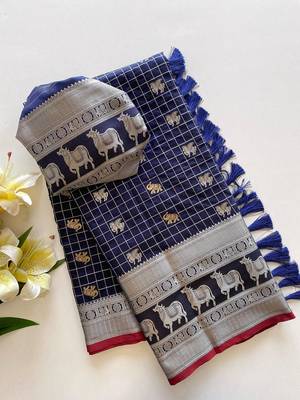 Navy Blue Soft Silk blend Designer saree 5