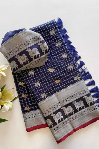 Navy Blue Soft Silk blend Designer saree