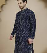 Blue embroidered silk blend kurtas for men