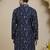 Blue embroidered silk blend kurtas for men