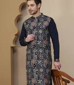 Blue embroidered straight kurtas for men