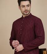 Purple embroidered cotton kurtas for men