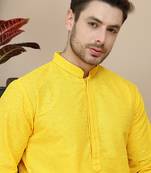 Yellow embroidered cotton kurtas for men