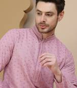 Pink embroidered cotton kurtas for men