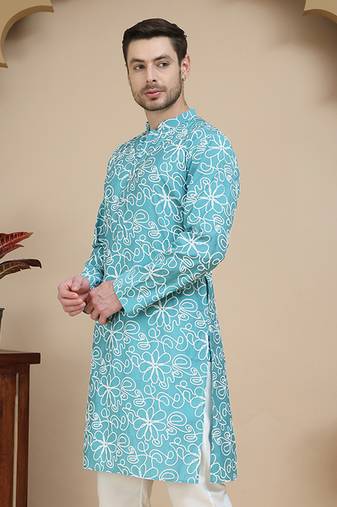 Blue floral printed kurtas for men