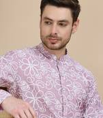 Pink floral printed kurtas for men