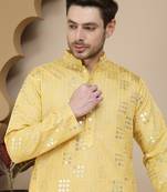 Yellow embroidered and sequins kurtas for men