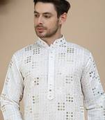 White embroidered and sequins kurtas for men