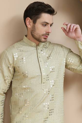 Green embroidered and sequins kurtas for men