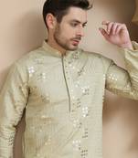 Green embroidered and sequins kurtas for men