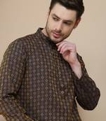 Brown jacquard silk straight kurtas for men