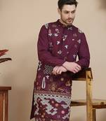 Red floral embroidered and sequins kurtas for men