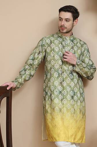 Green digital printed kurtas for men