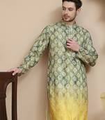 Green digital printed kurtas for men