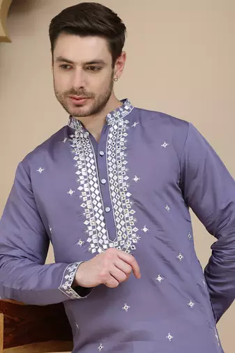 Purple embroidered kurtas for men