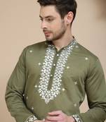 Green embroidered kurtas for men