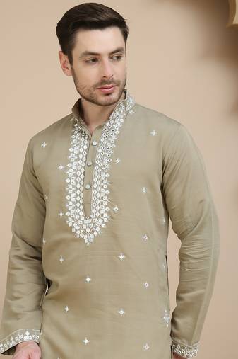 Brown embroidered kurtas for men
