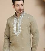 Brown embroidered kurtas for men
