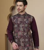 Purple embroidered straight kurta set for men