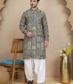 Multicolor embroidered kurta with classic white salwar for men