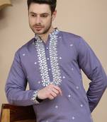 Purple embroidered kurta with pyjama for men