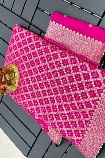 Hot Pink Kolkata Viscose Gharchola Saree