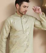 Green embroidered & sequins kurta pyjama  for men
