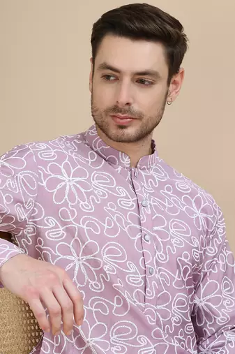 Pink floral printed kurta pyjama for men for men