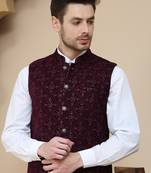 Purple sequins velvet nehru jacket for men