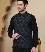 Grey embossed nehru jacket for men