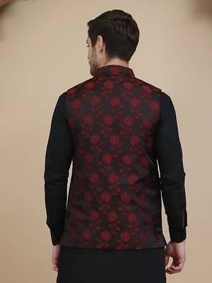 Black embossed nehru jacket for men 3