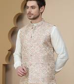 Gold woven design nehru jacket for men
